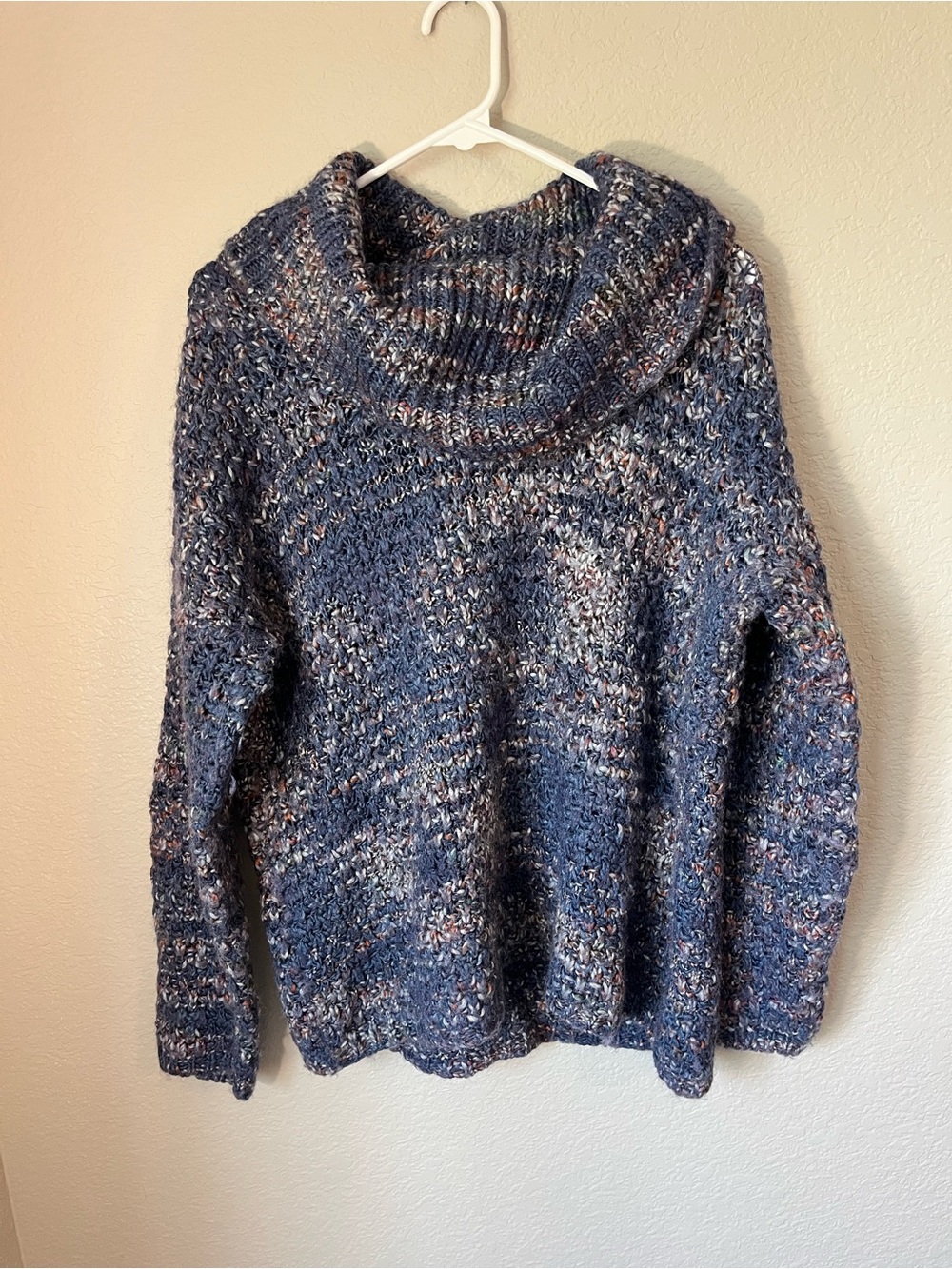 Elsamanda Made in Italy Chunky Cowl Neck Sweater M Blue Multicolor Wool Blend